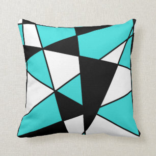 Teal Black and White Modern Geometric Pattern Throw Pillow