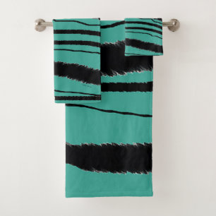 Teal  Black Animal Print Gift  Bath Towel Set