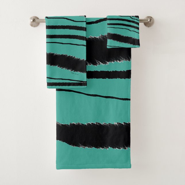 Teal  Black Animal Print Gift  Bath Towel Set (Insitu)