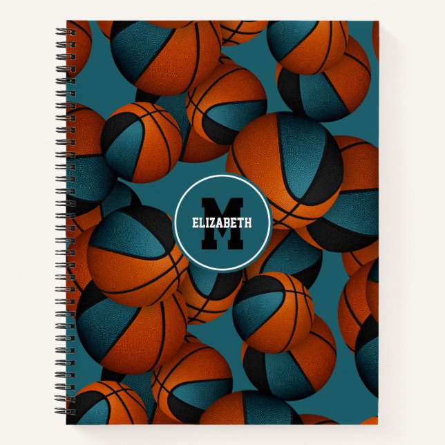 teal black basketball club team colors notebook (Front)