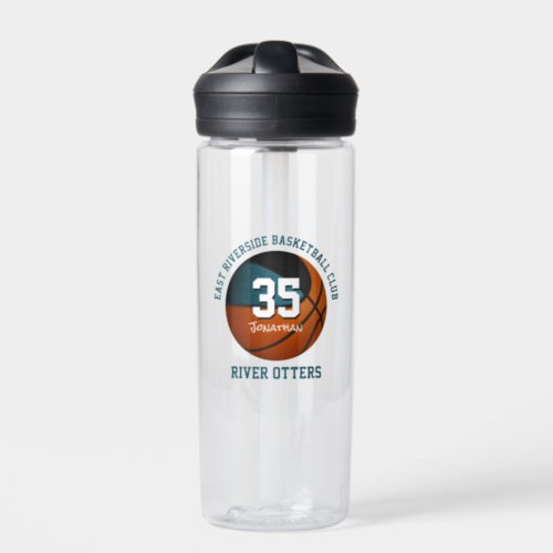 Teal black basketball team colors personalized water bottle