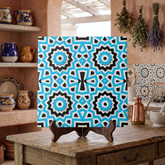 Teal Black Boho Geometric Aztec Mosaic Accent Ceramic Tile (Creator Uploaded)