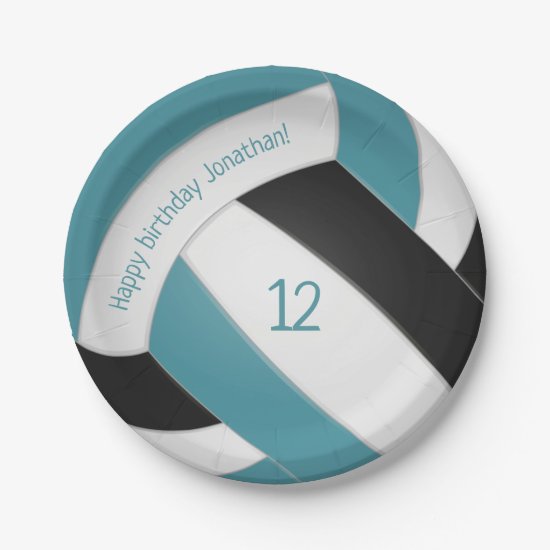 teal black boys girls volleyball party  paper plates