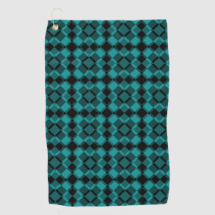 Teal Black Checker Argyle Pattern Golf Towel