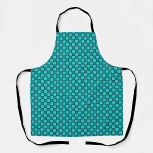 Teal Black Checkerboard Gingham Pattern Apron