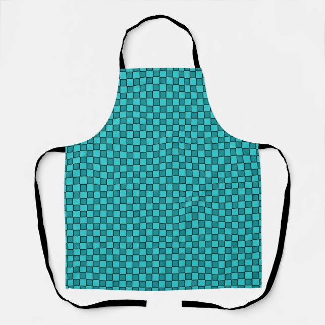 Teal Black Checkerboard Gingham Pattern Apron (Front)