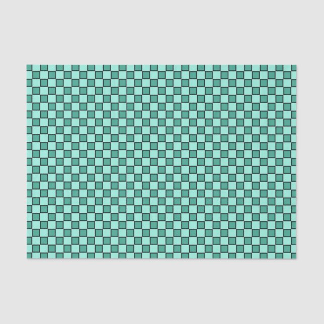 Teal Black Checkerboard Pattern Tissue Paper (Front)