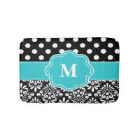 Teal Black Chevron Monogram Bathmat