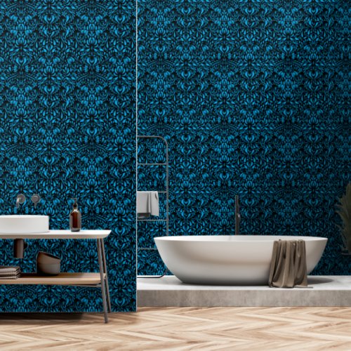 Teal  Black Damask Accent Wall Peel and Stick Wallpaper