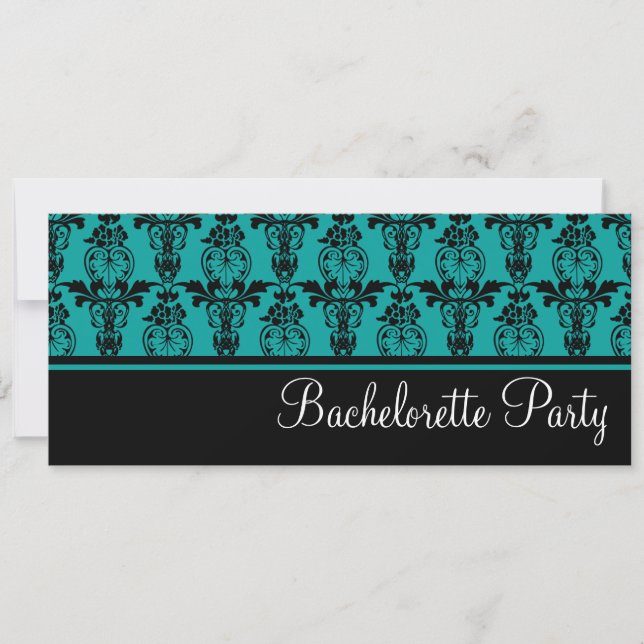 Teal & Black Damask Bachelorette Party Invitation (Front)