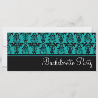 Teal & Black Damask Bachelorette Party Invitation