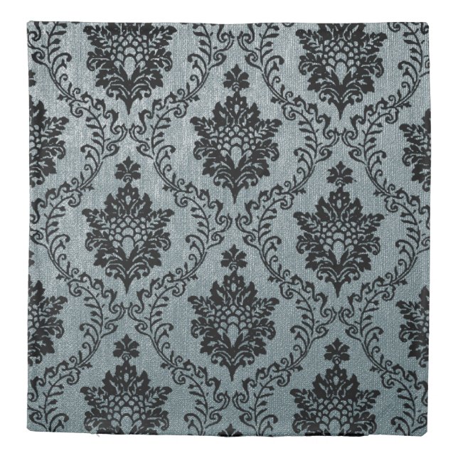 Teal black damask pattern, art nouveau pattern, vi duvet cover (Back)
