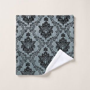 Teal black damask pattern, art nouveau pattern, vi wash cloth
