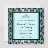 Teal Black Damask Picture Sweet 15 Quinceanera Invitation (Back)