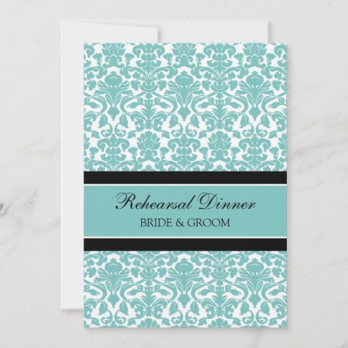 Teal Black Damask Rehearsal Dinner Party Custom Announcement