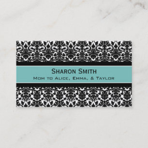 Teal Black Damask Retro Mom Calling Cards