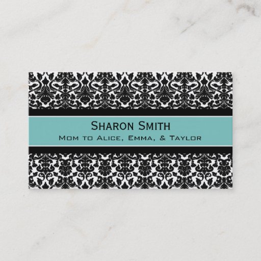 Customizable Teal Black Damask Retro Mom Calling Cards Business Card