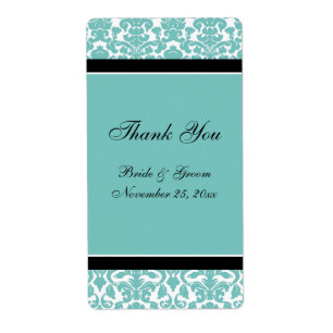 Teal Black Damask Wedding Labels