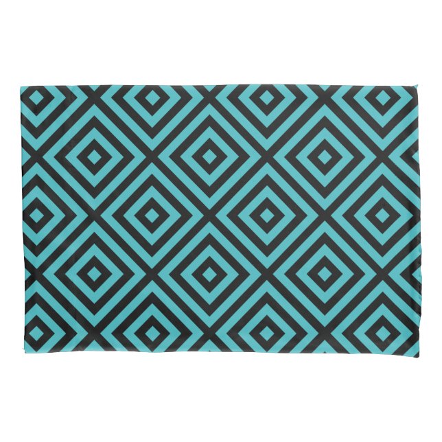 Teal Black Diamond Pattern  Pillowcase (Front-Left)