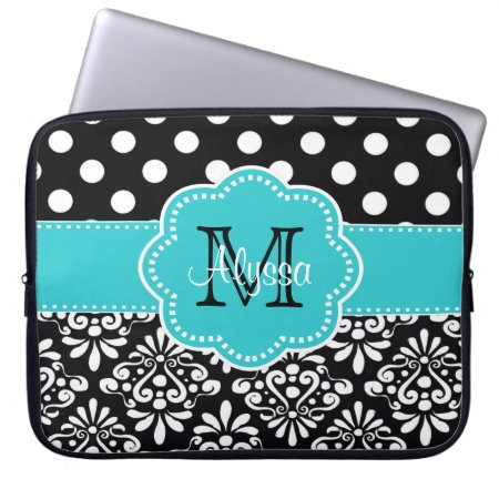Teal Black Dots Damask Personalized Computer Case