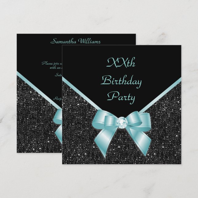 Teal & Black Elegance Birthday Invitation (Front/Back)