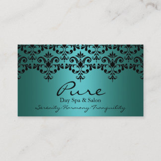 Teal & Black Elegant Damask Business Card