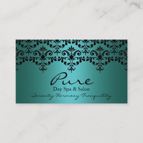 Teal &amp; Black Elegant Damask Business Card