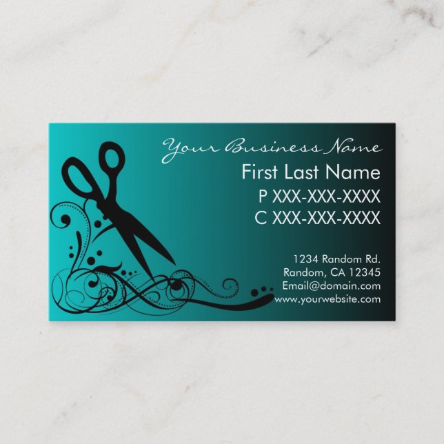 Teal black fade hair cutting business cards (Front)