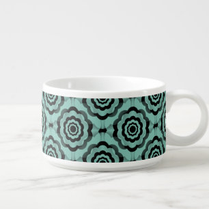 Teal Black Flower Seamless Pattern Chili Bowl