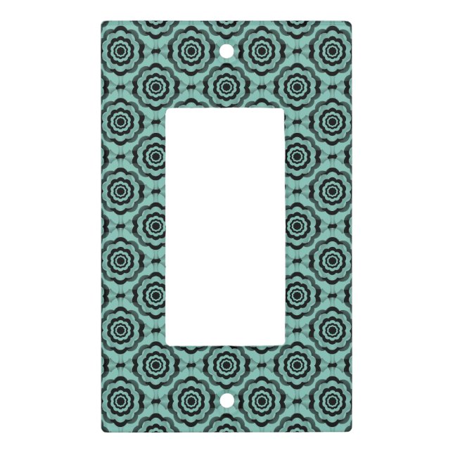 Teal Black Flower Seamless Pattern Light Switch Cover (Front)