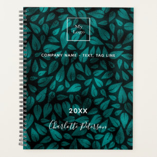 Teal black foliage leaves business logo planner