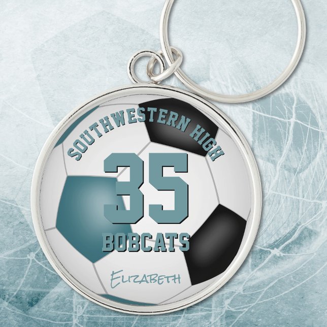 teal black girls boys sports team name soccer keychain (Creator Uploaded)