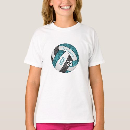 teal black girly sports volleyball team colors T_Shirt