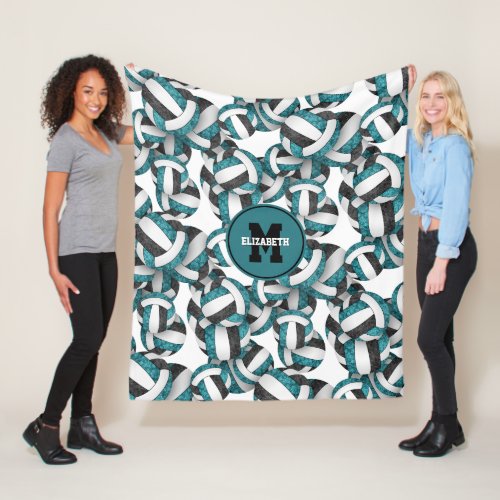 Teal black girly volleyball club colors fleece blanket