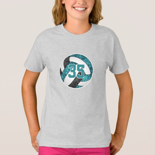 Teal black girly volleyball team colors custom T_Shirt