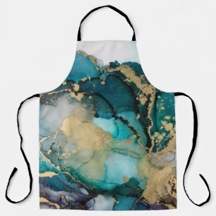 Teal Black Gold Alcohol Ink Fluid Artabstract,art, Apron
