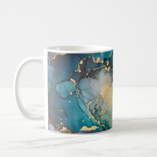 Teal Black Gold Alcohol Ink Fluid Artabstractart Coffee Mug