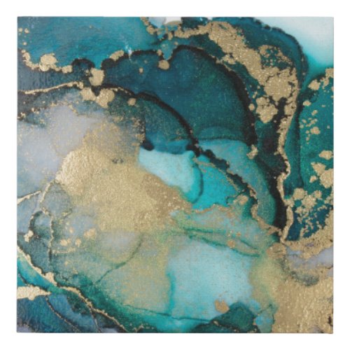 Teal Black Gold Alcohol Ink Fluid Artabstractart Faux Canvas Print