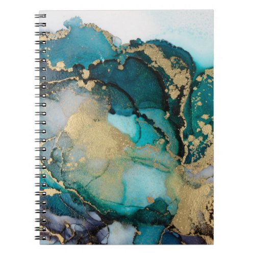 Teal Black Gold Alcohol Ink Fluid Artabstractart Notebook
