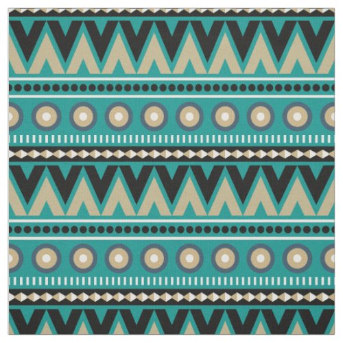 Teal Black Gold Aztec Tribal Modern Stylish Fabric