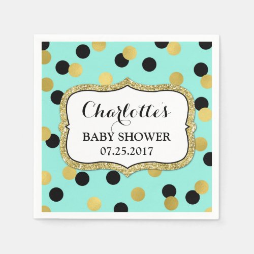 Teal Black Gold Confetti Baby Shower Napkins