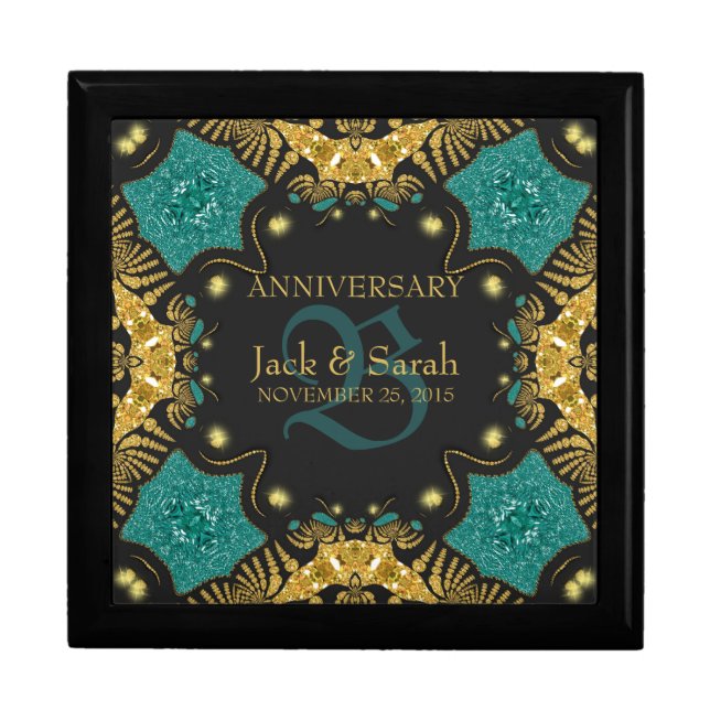 Teal Black + Gold Wedding Anniversary Gift Box (Front)