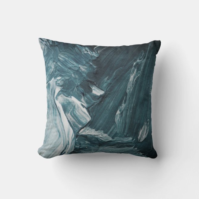 Teal Black Gray & White Abstract Design Throw Pillow (Front)