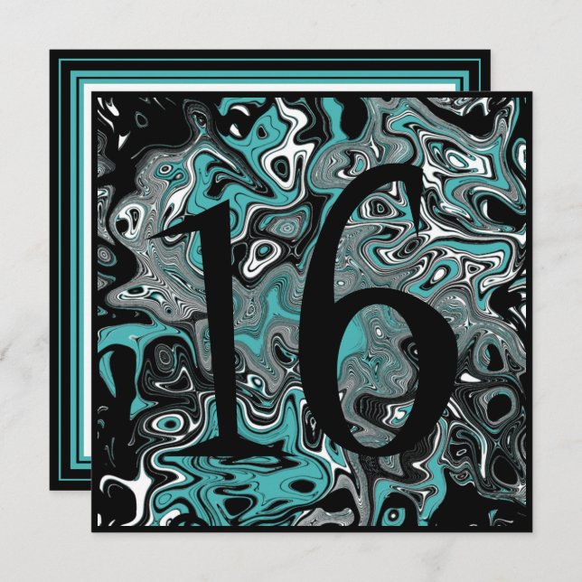 Teal & Black Grunge 16th Birthday Invitation (Front/Back)