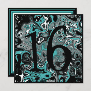 Teal & Black Grunge 16th Birthday Invitation