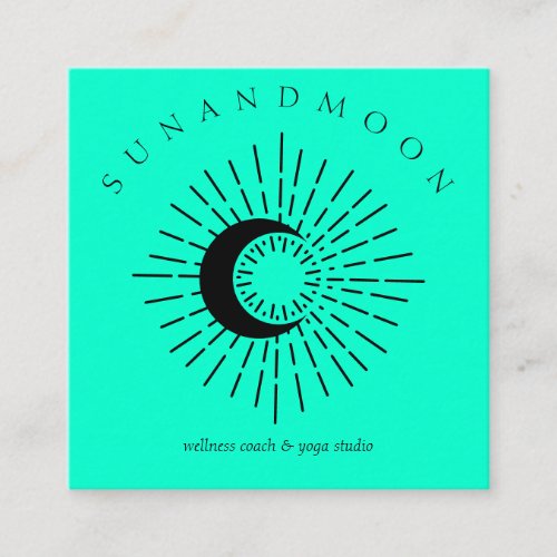 Teal Black Healing Sun Moon Spiritual Solar Square Business Card