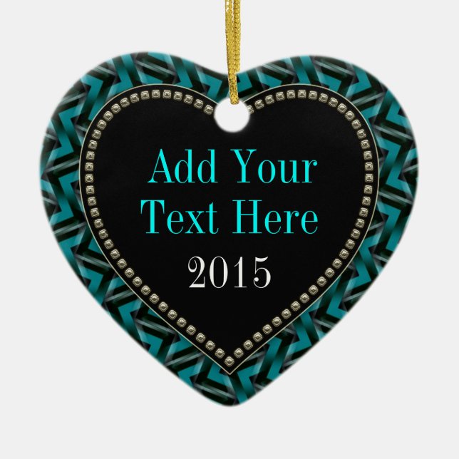 Teal Black Heart shape Ornament (Front)