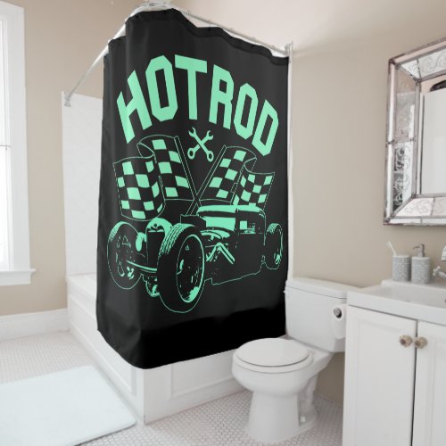 Teal Black Hot Rod Shower Curtain