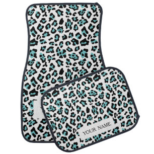 Teal Black Leopard Animal Print Pattern Car Floor Mat