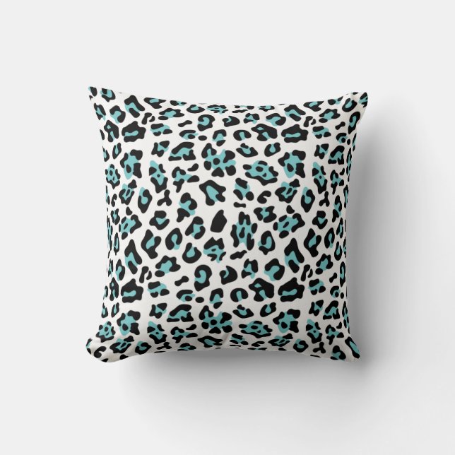 Teal Black Leopard Animal Print Pattern Throw Pillow (Front)